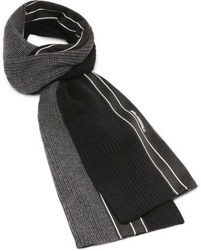 Karl Lagerfeld Colorblock Stripe Wool Blend Scarf - Black