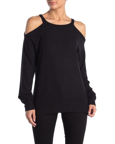 Go Couture Brushed Hacci Cold Shoulder Sweater - Black