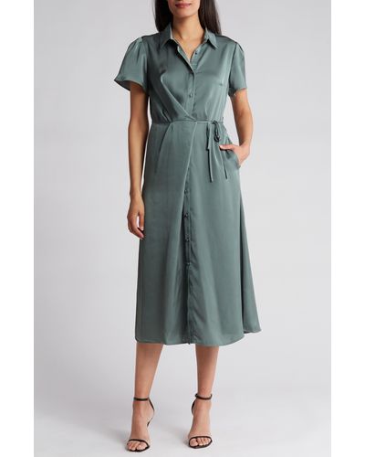 Nordstrom Collared Half Button Wrap Front Shirtdress - Green