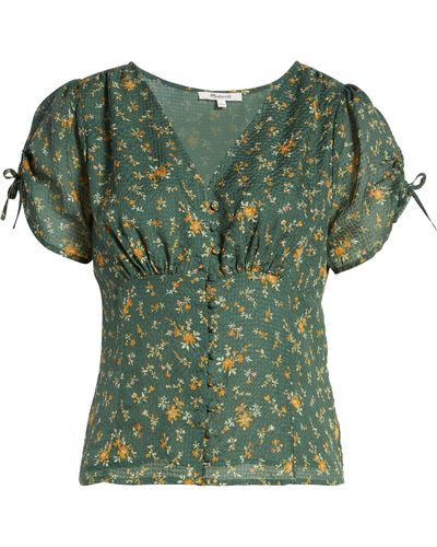 Madewell Silk Evie Tie-sleeve Top In Forest At Nordstrom Rack - Green