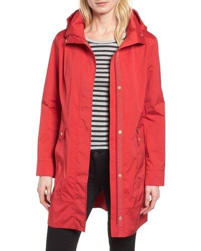 Cole Haan Back Bow Packable Hooded Raincoat, Red