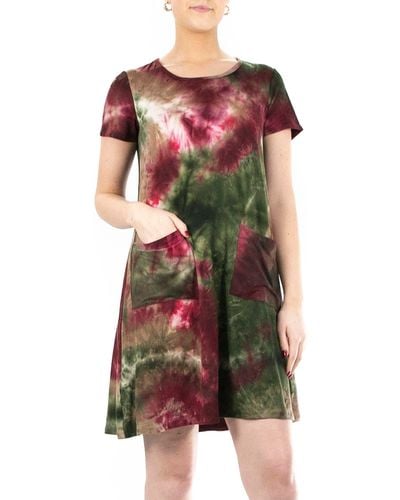 Nina Leonard Scoop Neck Tie-dye Print Dress - Multicolor