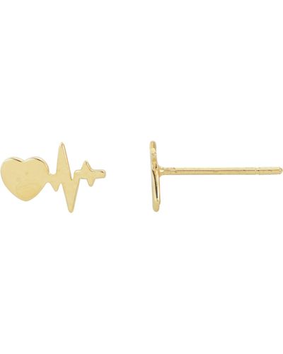 CANDELA JEWELRY 14k Yellow Gold Heart Heartbeat Line Stud Earrings - Metallic