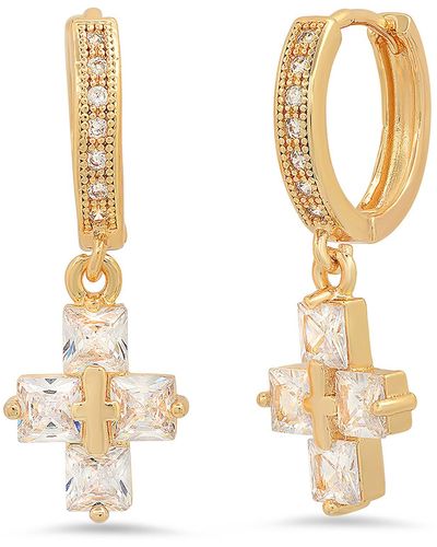 HMY Jewelry 18k Gold Plated Crystal Cross Hoop Earrings - Metallic