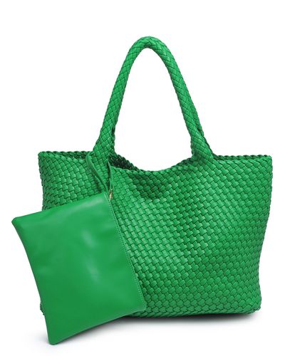 Moda Luxe Woven Unlined Tote Bag And Pouch - Green