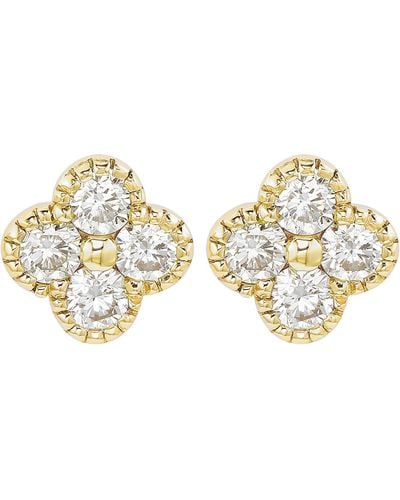 Suzy Levian 14k Gold Diamond Clover Stud Earrings - White