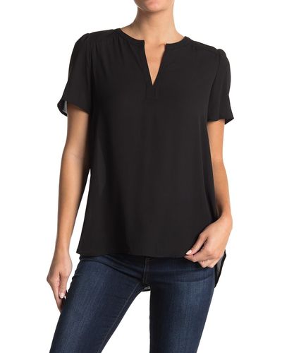 Pleione Solid Pleated Back High/low Tunic Top In Black At Nordstrom Rack