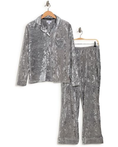 Nicole Miller Crushed Velvet Long Sleeve Top & Pants Pajamas - Gray