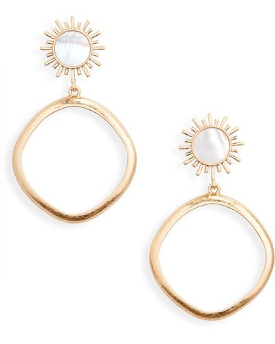 Melrose and Market Mother-of-pearl Sunburst Hoop Drop Earrings - Metallic