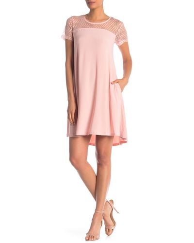 Nina Leonard Illusion Neck High-low Shift Dress - Pink