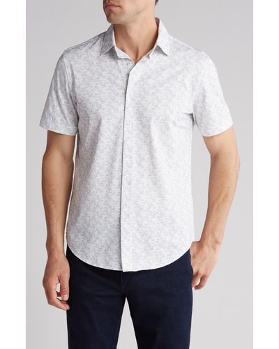 Bugatchi Short Sleeve Stretch Cotton Button-up Shirt - White