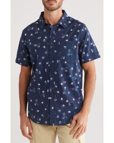 Hurley Patriot Palm Tree Short Sleeve Button-up Shirt - Blue