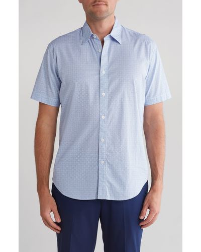 COASTAORO Jonas Print Cotton Short Sleeve Button-up Shirt - Blue
