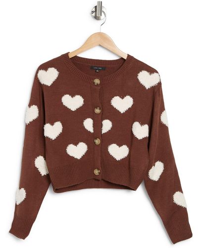Love Tree Heart Print Knit Cardigan In Brown At Nordstrom Rack