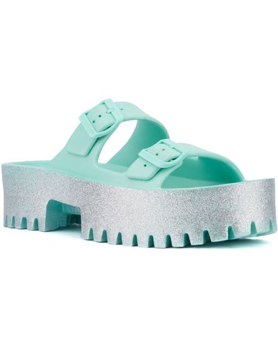 Olivia Miller Sparkles Plaform Slide Sandal - Green