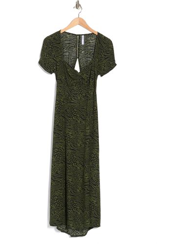 RVCA Secrets Short Sleeve Back Cutout Maxi Dress - Green