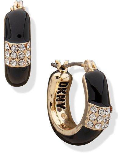 DKNY Crystal & Enamel Hoop Earrings - Black