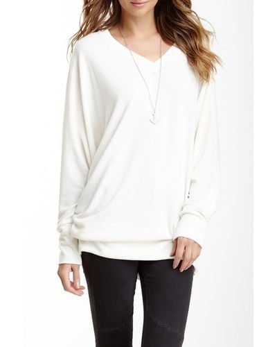 Go Couture V-neck Dolman Sleeve Pullover Sweater - White