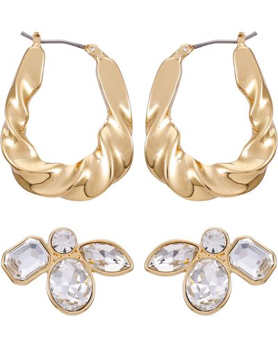 Vince Camuto Set Of 2 Crystal Cluster Stud & Twisted Hoop Earrings - White