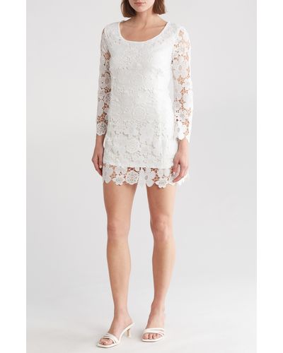 Wishlist Sheer Sleeve Lace Dress - White