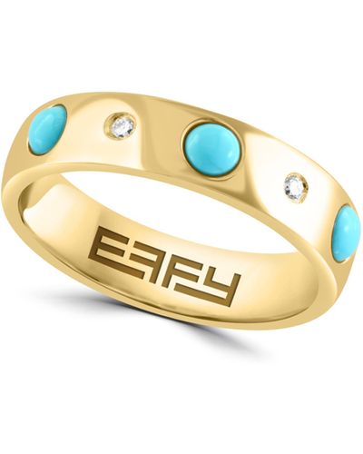 Effy 14k Yellow Gold Turquoise & Diamond Band Ring - Metallic