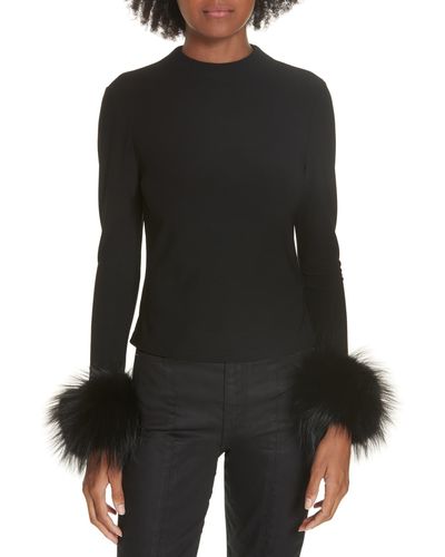 Alice + Olivia Hayden Fox Fur Cuff Top - Black