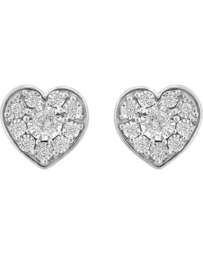 Effy Sterling Silver Diamond Heart Stud Earrings - Metallic