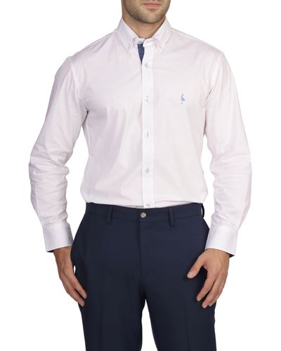 Tailorbyrd Solid Long Sleeve Cotton Stretch Button Down Shirt - White