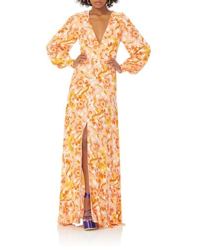 AFRM Shiloh Floral Long Sleeve Open Back Maxi Dress - Orange