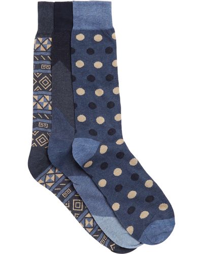 Lorenzo Uomo 3-pack Geo Print Cotton Blend Crew Socks - Blue