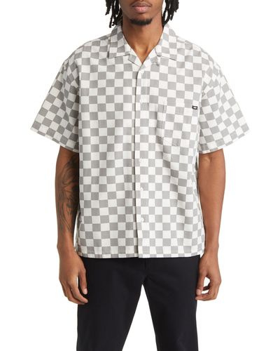Vans Oversize Checkerboard Short Sleeve Button-up Camp Shirt - White