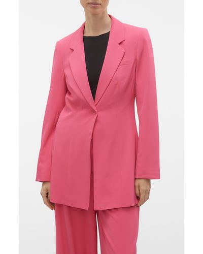 Vero Moda Charity Slim Fit Long Blazer - Pink