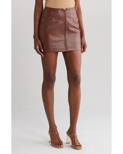 Astr Tracy High Waist Faux Leather Miniskirt - Brown