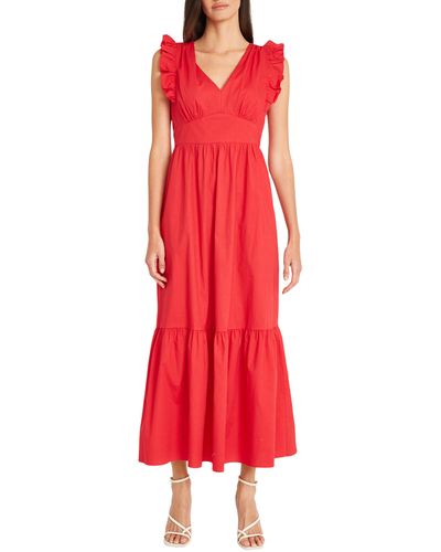 Maggy London V-neck Sleeveless Solid Maxi Dress - Red