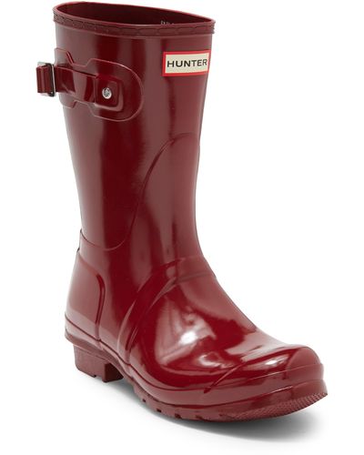 HUNTER 'original Short' Gloss Rain Boot In Fall Red At Nordstrom Rack