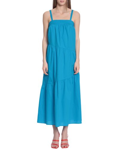 Donna Morgan Tiered Stretch Cotton Maxi Sundress - Blue