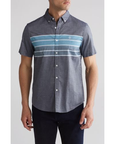 Original Penguin Chest Stripe Short Sleeve Shirt - Blue