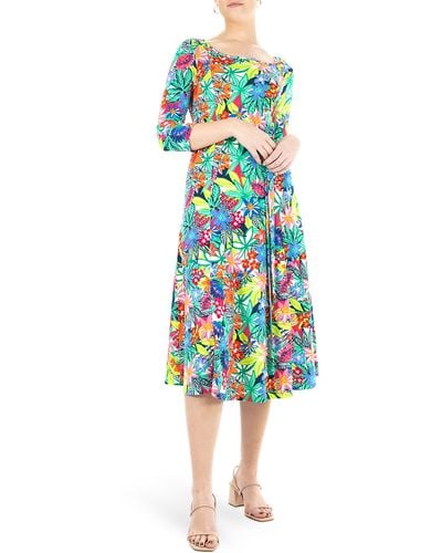 Nina Leonard Scoop Neck Jersey Midi Dress - Multicolor