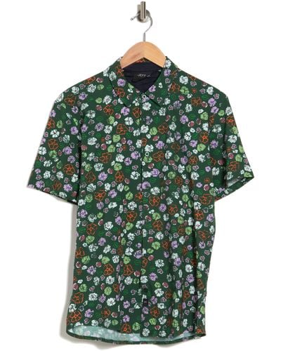 JEFF Half Moon Printed Short Sleeve Button-up Shirt In Green At Nordstrom Rack