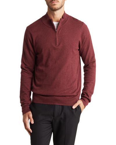 14th & Union 14th And Union Cotton Cashmere Quarter Zip Trim Fit Sweater - Red