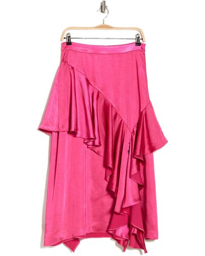 Vici Collection Amorina Satin Ruffle Midi Skirt - Pink