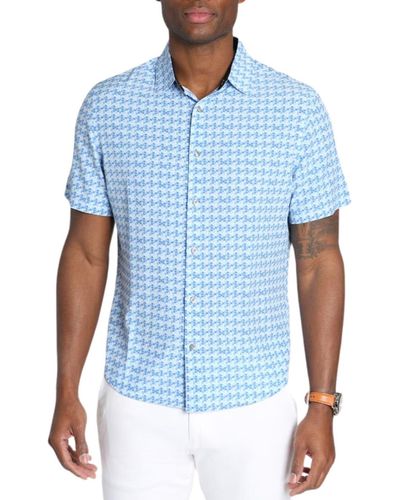 Jachs New York Gravityless Scale Short Sleeve Button-up Shirt - Blue