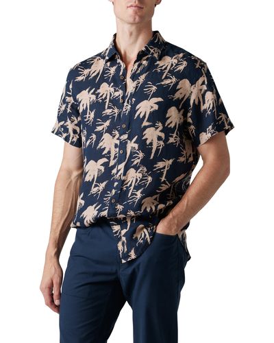 Rodd & Gunn Haskell Point Short Sleeve Linen Button-up Shirt - Blue