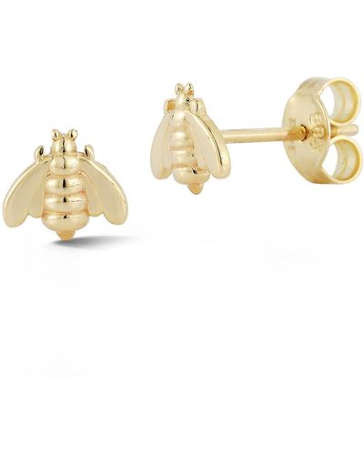 Ember Fine Jewelry 14k Yellow Gold Bee Stud Earrings - White