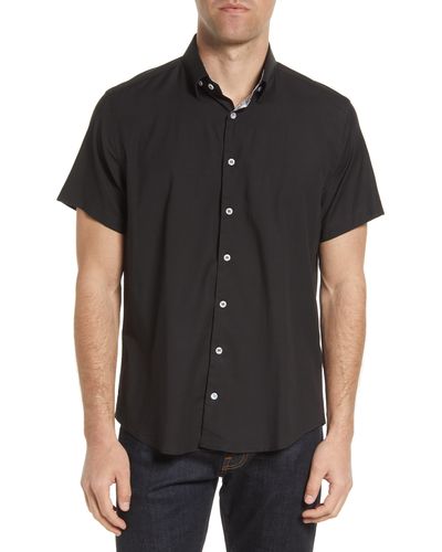 Stone Rose Stretch Short Sleeve Button-up Shirt - Black