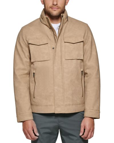 Dockers Water Resistant Faux Leather Military Jacket - Natural