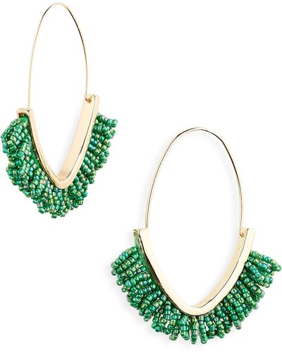 Tasha Bead Fringe Hoop Earrings - Green