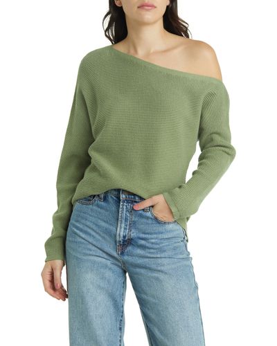 Treasure & Bond Thermal Knit One-shoulder Sweater - Green