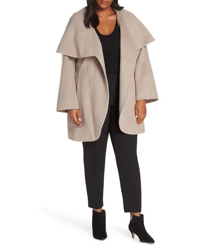 Tahari Marla Cutaway Wrap Coat With Oversize Collar - Natural
