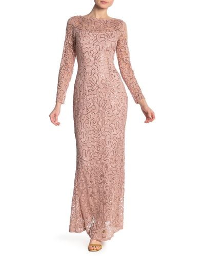 Marina Sequin Lace Long Sleeve Gown - Pink